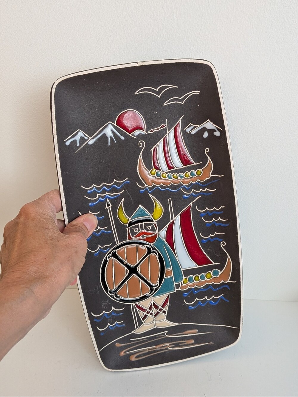 Vintage Norwegian Ceramic Viking Wall Plate Decor 1223 Scandinavian Pottery